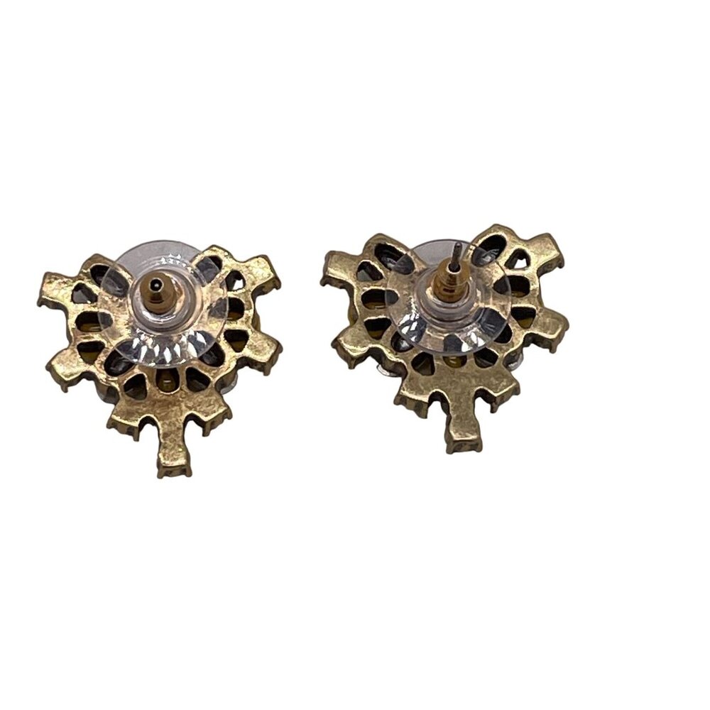 Yellow Rhinestone Crystal Floral Stud Earrings Silver Tone Evening Cocktail - Picture 3 of 4